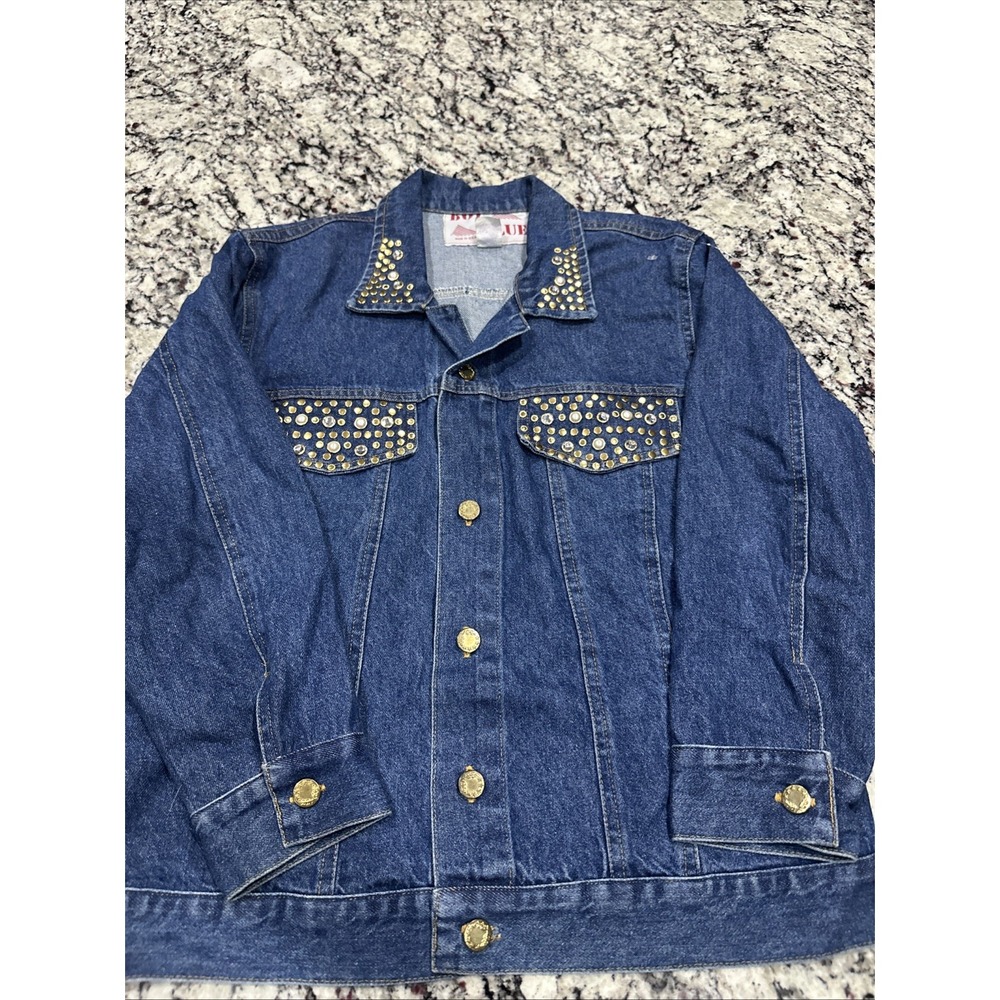 Vintage Boy Blue Womens Studded Denim Jean‎ Jacket Small Button-Front Casual USA